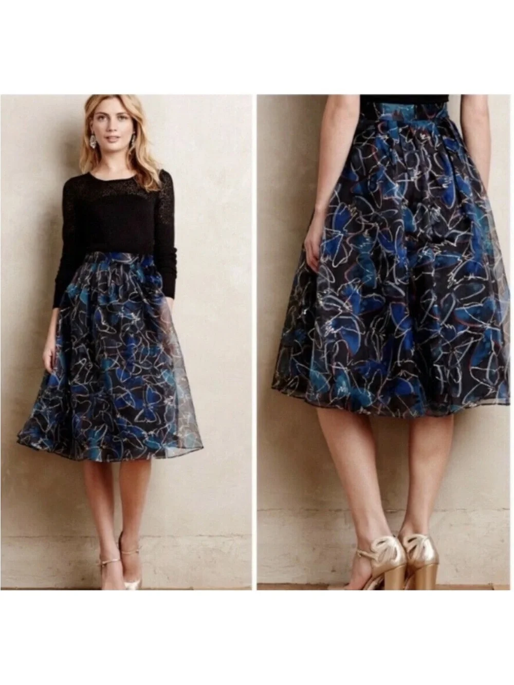 NWT Anthropologie Moulinette Soeurs Midnight Butterfly Organza Skirt 6 small